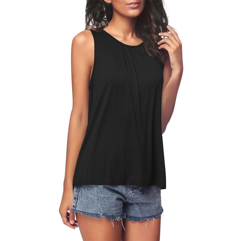 Modisches T-Shirt für Damen mit Rundhalsausschnitt, lässig, einfarbig, ärmellos, mit Knopfleiste auf der Rückseite