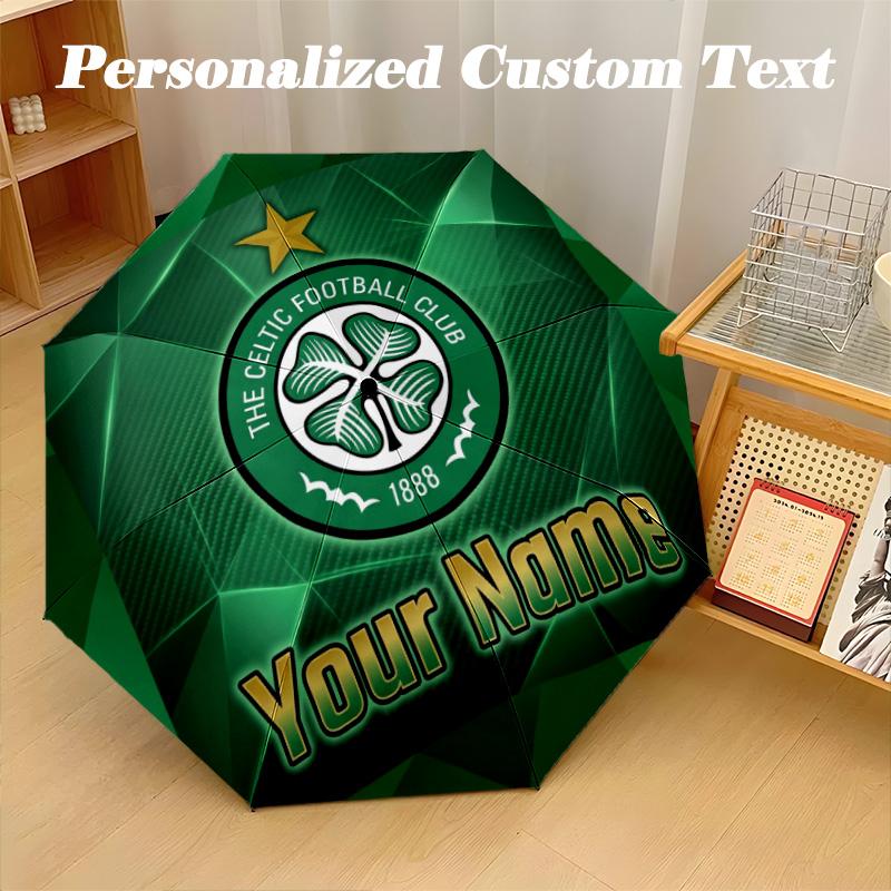 8 Rib Auto Folding Umbrella Celtic FC Print Custom Name Text Portable Rain Gear