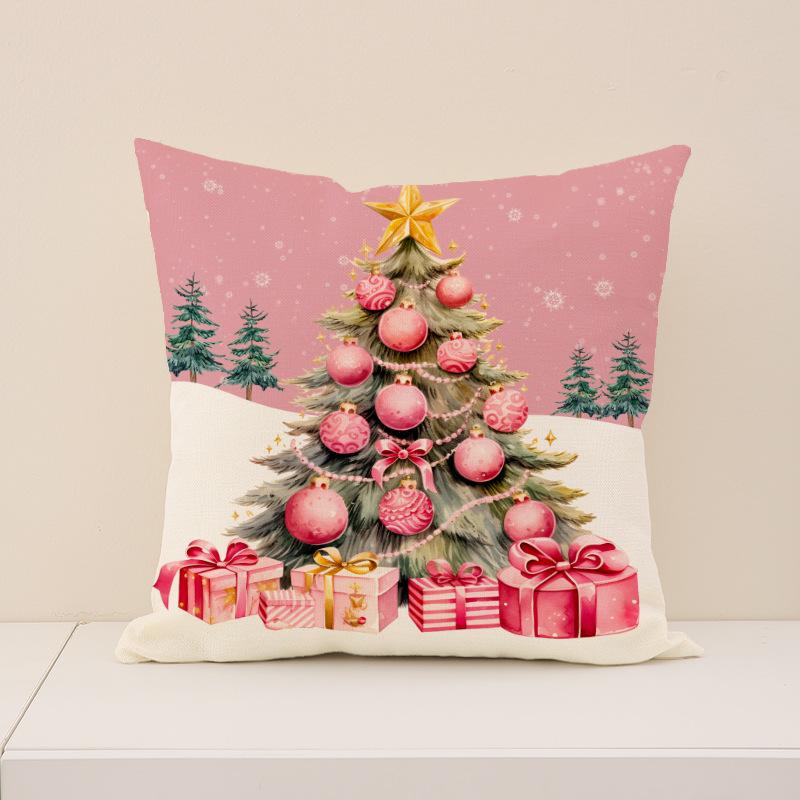 

Розовая наволочка на подушку с изображением лося, рождественская, льняная, с принтом букв, праздничная декоративная подушка, универсальная диванная подушка для гостиной 45X45cm (pillowcase only)