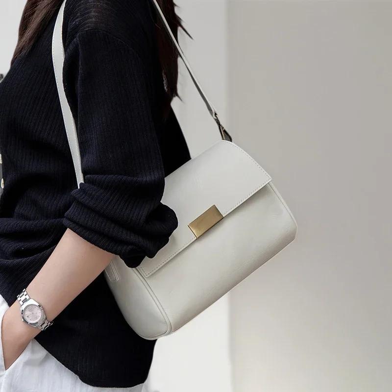 Genuine Cowhide Leather Women's Shoulder Bag Crossbody Bag Retro Versatile Ladies Underarm Fashi Luxury Brand Bag Wholesale