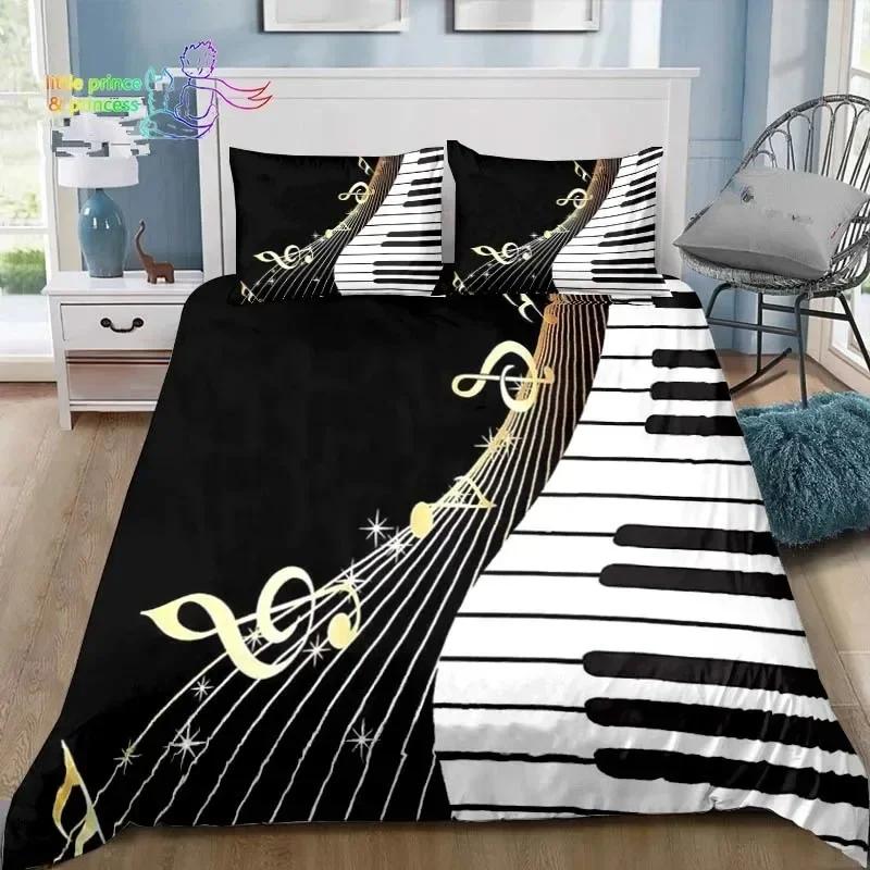 Music Note Piano Bedding Set Single Twin Full Queen King Size Bed Set Adult Kid Bedroom Instrument Bedding Gift