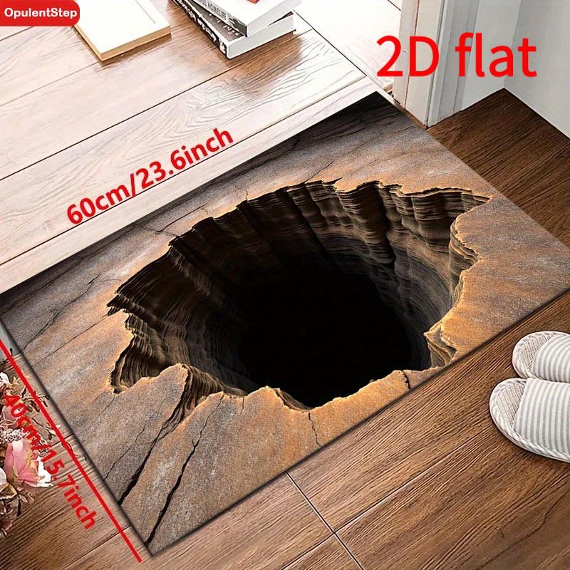 3D Illusion Floor Mat - Realistic Black Hole Crack with Non-Slip Backing, Washable Indoor Outdoor Rug for Hallway Living Room