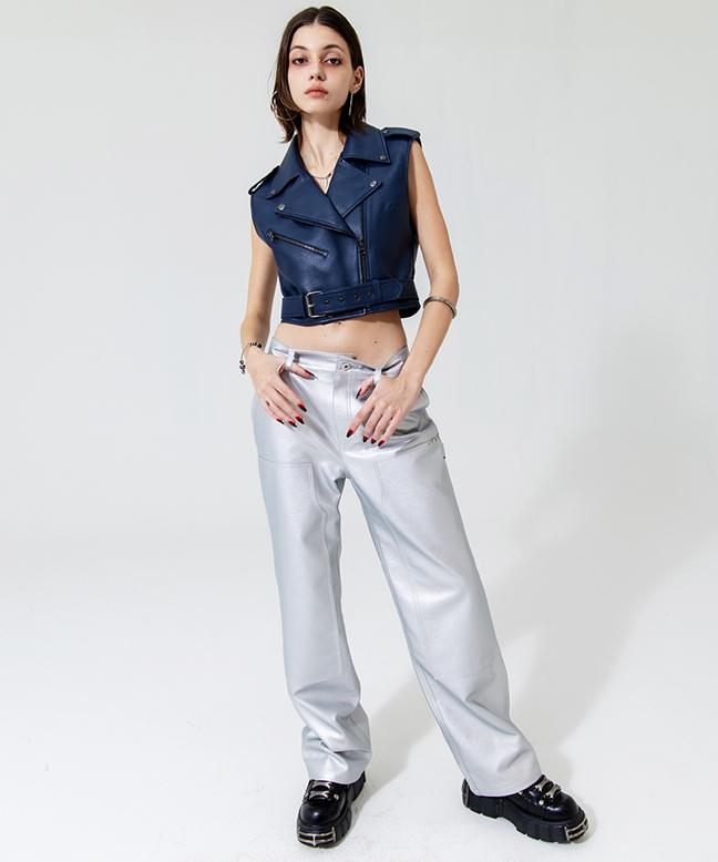 Leoninghai Leather Carpenter Pants [Silver]
