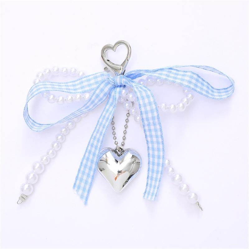 Unique Heart Shaped Bowknot Charm for Handbags Keychain Pearls Bag Pendant Decorative Accessories For Everyday Use