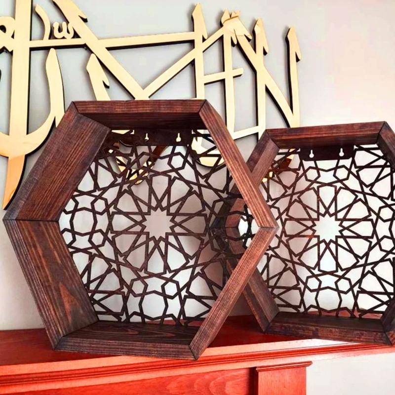 Wood Decor Wall Mount Hexagonal Books Toy Flower Pots Storage Shelf Holder Figurines Display Crafts Shelves Space Saving