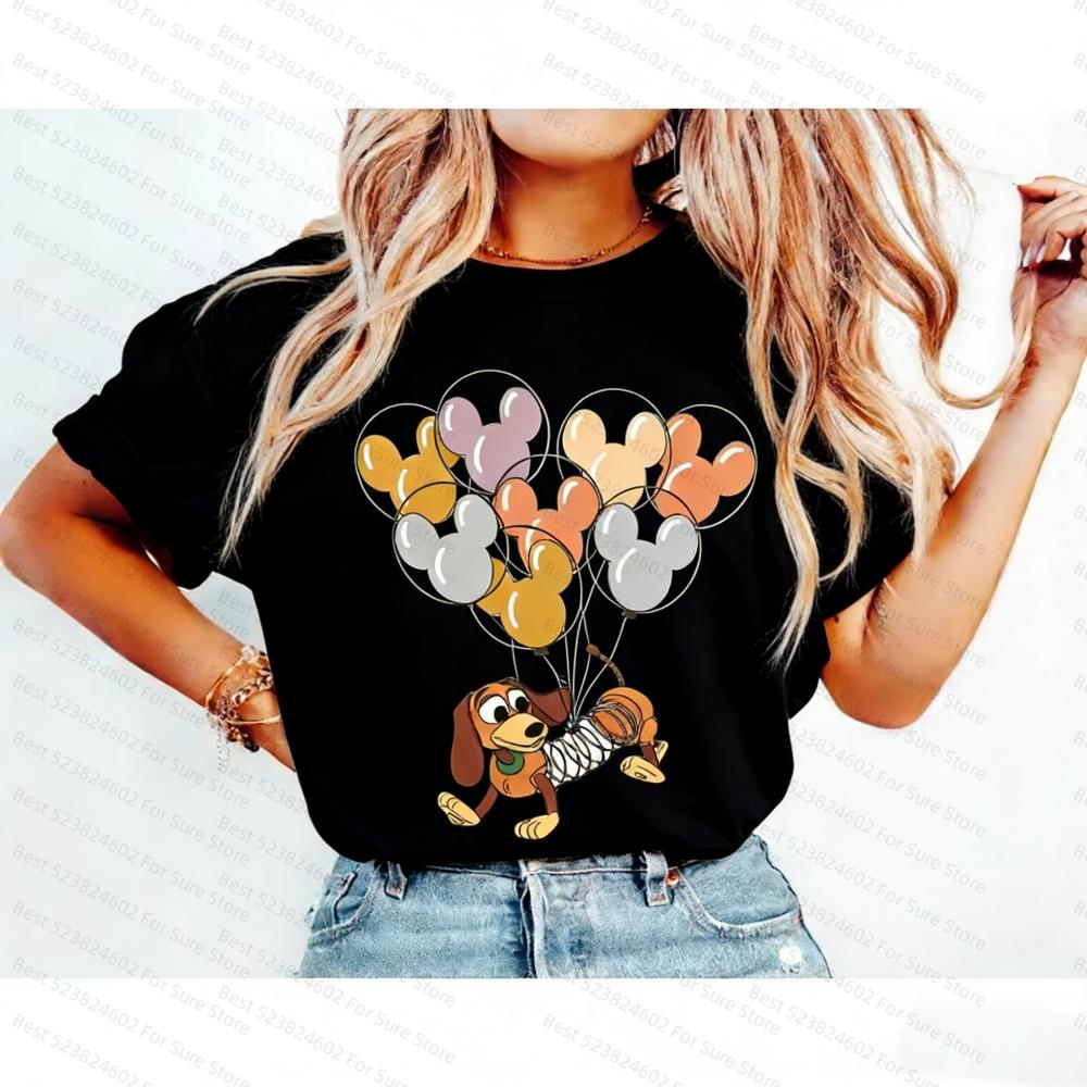 Toy Story Slinky Dog Mickey Balloon Tshirt Women Casual Cotton Tshirt Cartoon Graphic Tee Unisexs Shirts Women tshirts