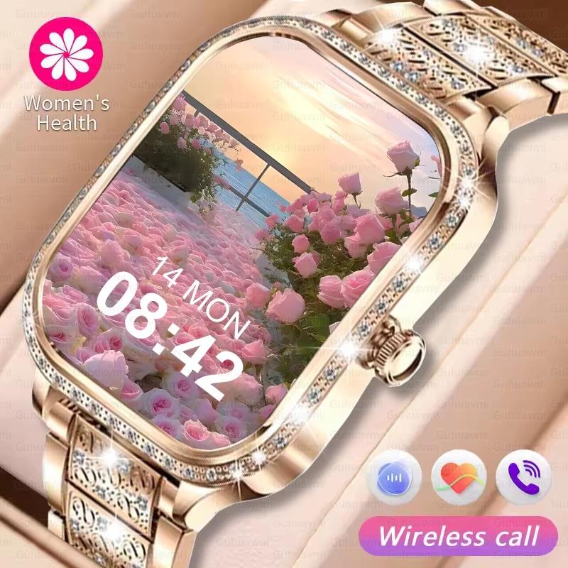 Móda Nové Dámské Chytré Hodinky AMOLED Zakřivená Obrazovka IP68 Vodotěsné Hlasové Bluetooth Volání Monitor Srdečního Tepu Krevního Tlaku Zdravotní Chytré Hodinky