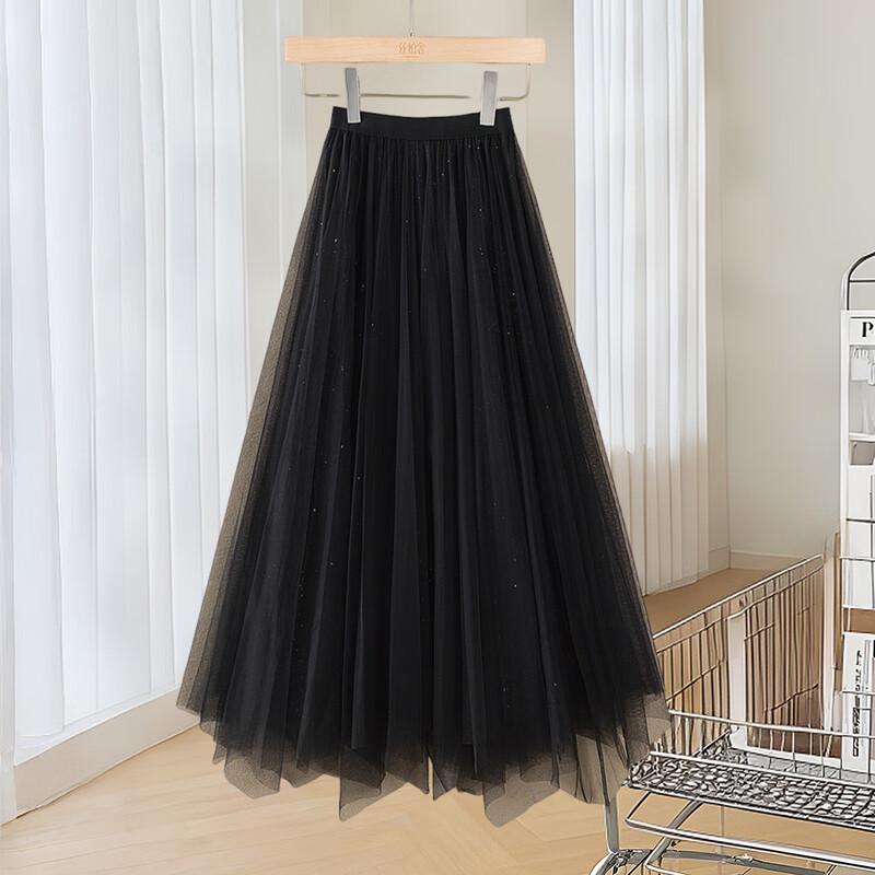 Sisbest Элегантная плиссированная сетчатая юбка с пайетками и высокой талией XL