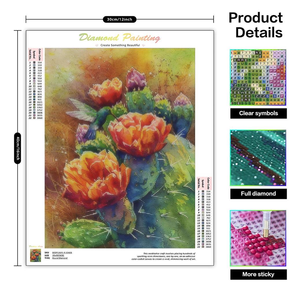 5D Diamond Painting Cactus Flower Embroidery Rhinestone Kit Diamond Art Mosaic Handicraft Decor For Home 30x40cm/12x16inch