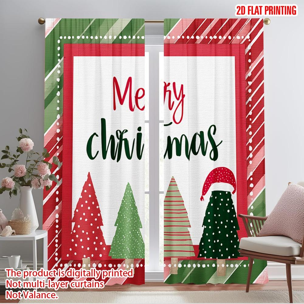 

2pcs,2D plane printing Popular Curtains Xmas Tree Versatile Polyester Fabric (without rod) Decorations Inside Perfect for 52.50×116.00 CM 2pcs