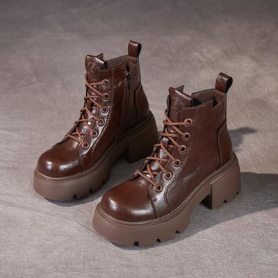 Herbst und Winter neue Stiefel mit dickem Absatz Martin-Stiefel Damen kleine Höhenzunahme Mode runde Zehen kurze Stiefel Damenstiefel