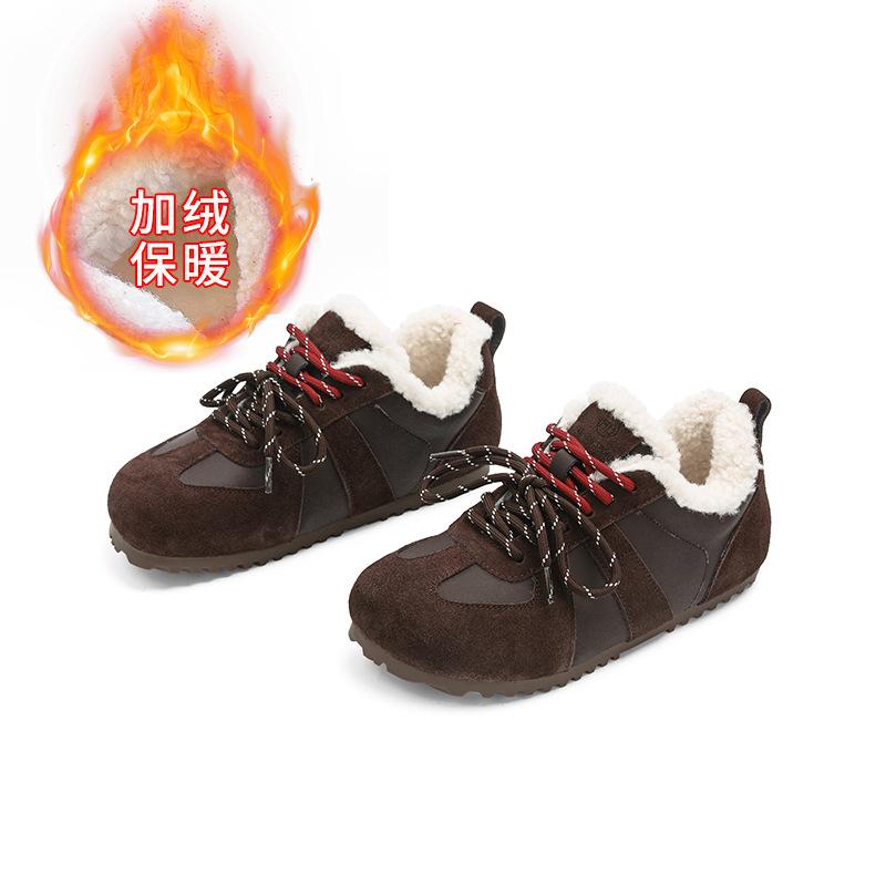 Leather Velvet German Training Shoes Women's 2025 Winter New Flat-soled Forrest Gump Shoes Women's Casual Sports Women's Shoes Versatile Single Shoes