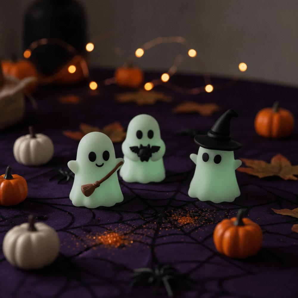 9PCS Glow in Dark Halloween Luminous Mini Ghost Statue Micro Landscape Decor Set Flower Pot