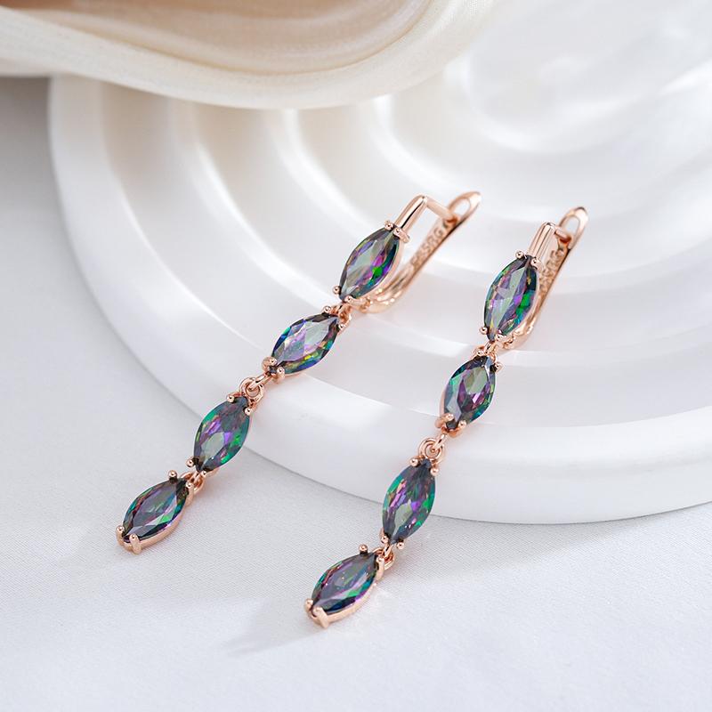 Geometric Colorful Natural Zircon Long Dangle Earrings For Women Accessories  Rose Gold Color Daily Fine Jewelry