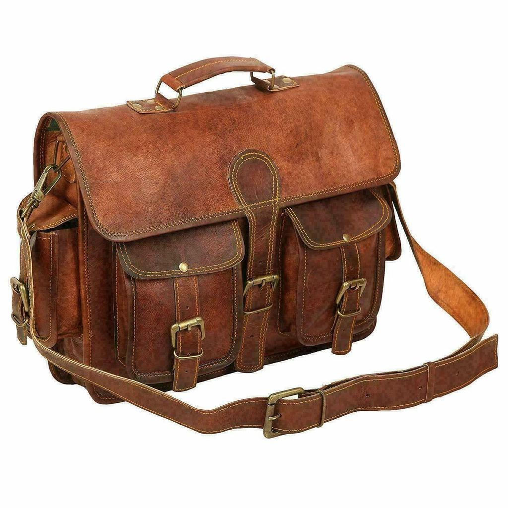 Vintage Leather Briefcase Brown Shoulder Messenger Laptop Bag Large High-Quality