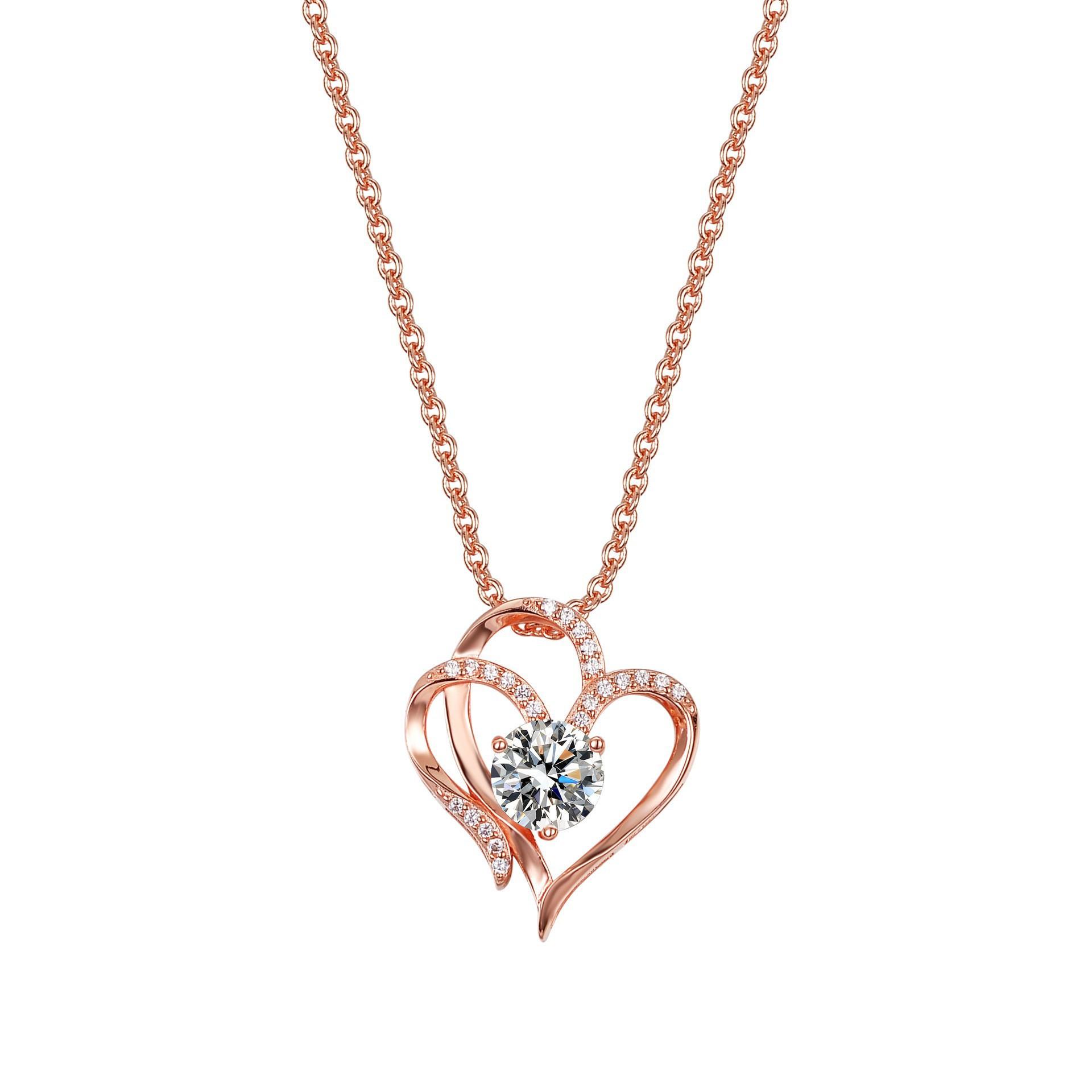 

2026 Fashion New Women s Double Heart Diamond Pendant Necklace Wedding Valentine s Day Accessories 45cm