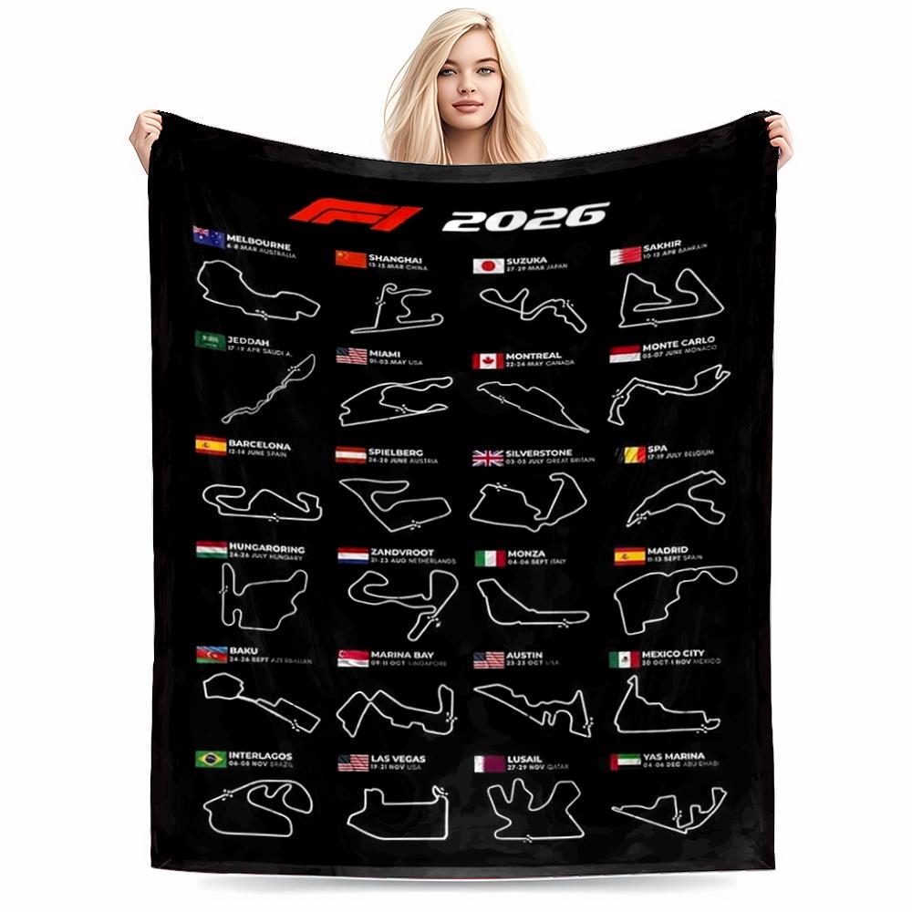2026 F1 Circuit Map Print Flannel blanket for bedroom, living room, sofa, and nap