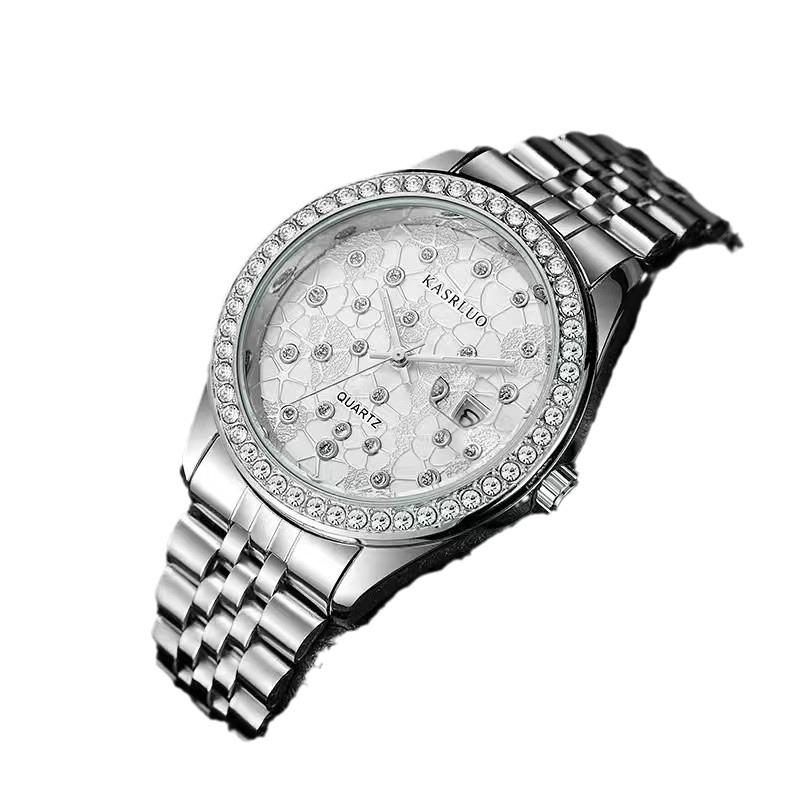 Watch Men'S Trend Diamond-Encrusted Couple Steel Belt Calendar Casual Student Adult Automatic Quartz Watch