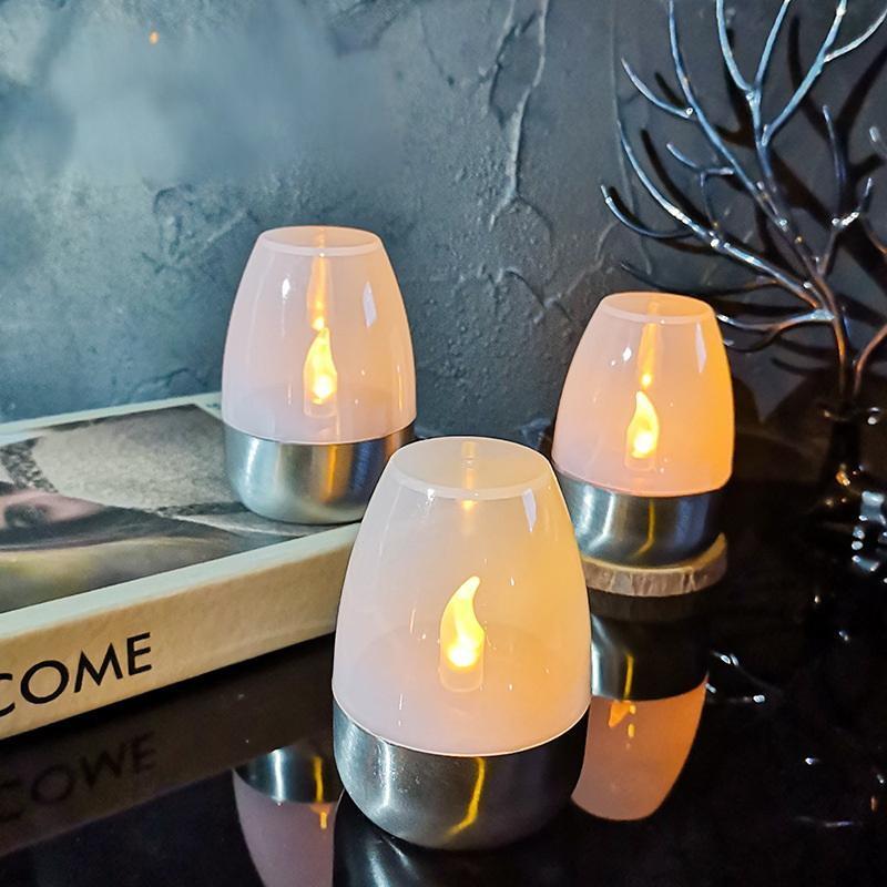 Solar Candle Light Flameless Led Night Lights Stainless Steel Waterproof Lawn Light Outdoor Garden Birthday Party Decor
