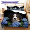 Flowers and dogs Pattern Bedding Quilt Set Quilt Cover Pillowcase Home Decoration Birthday Gift (1 * duvet cover + 2 * pillowcase, without core)