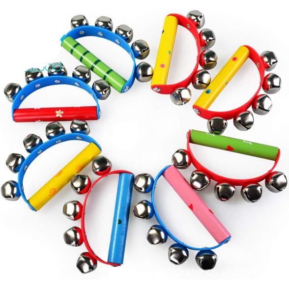 4 Pcs Vivid Color Rainbow Handle Wooden Bells Jingle Stick Shaker Rattle 5/10 Jingle Bells Baby Kids Children Musical Toys