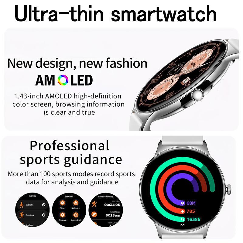 New Ultra-Thin Fashion Women Smart Watch 1.43 inch  Sports Health Bracelet Bluetooth Call Waterproof Smartwatch Android