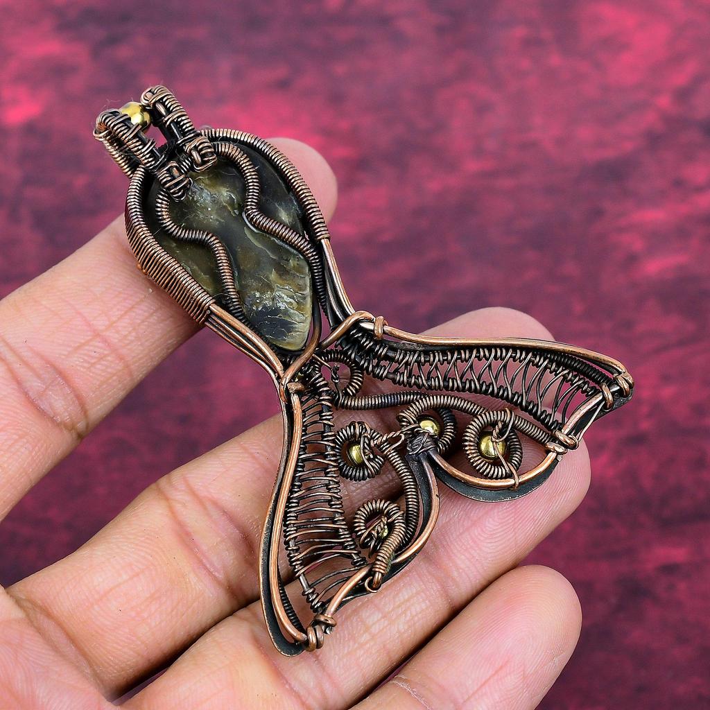 Black Mother Of Pearl Pendant Copper Wire Wrapped Fish Pendant Gemstone Jewelry