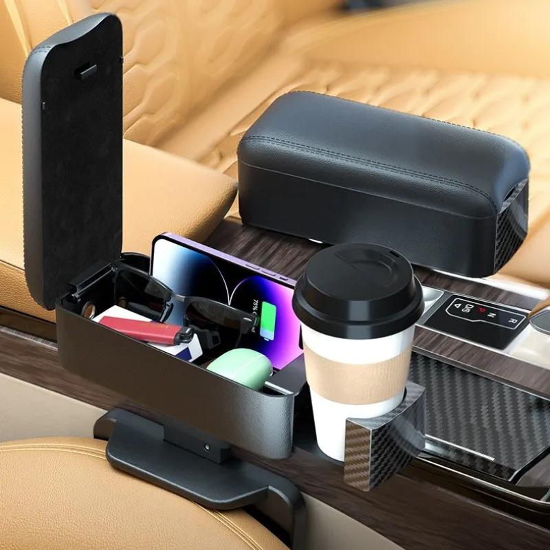 Charging Car Arm Rest Storage Box Adjustable Height Organizer Elbow Support Pad Center Console Car Seat Gap Armrest Box