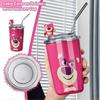 480Ml Stainless Steel Strawberry Bear Insulated Mug, Office Hand-Held Coffee Cup, Straw, Girlfriend Gift