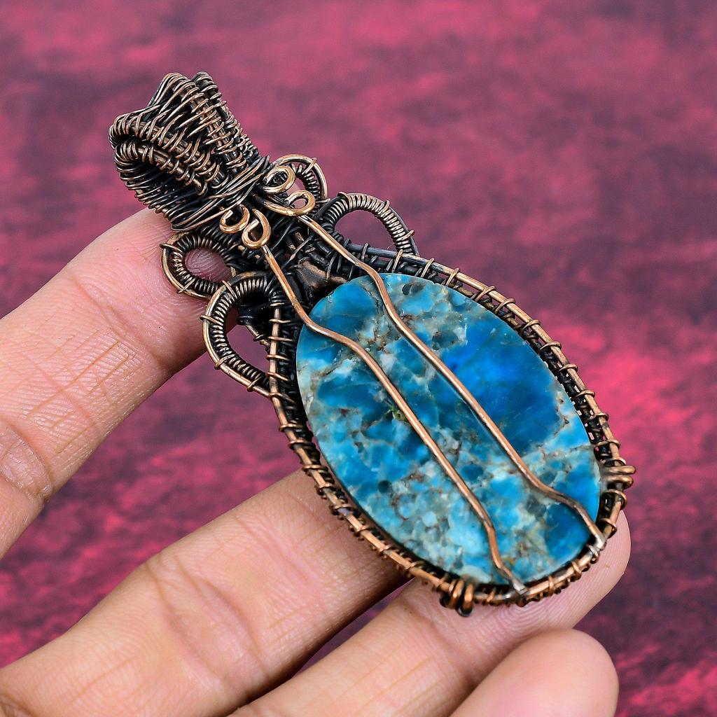 Neon Apatite Pendant Labradorite Pendant Gemstone Jewelry Copper Wire Wrapped Pendant