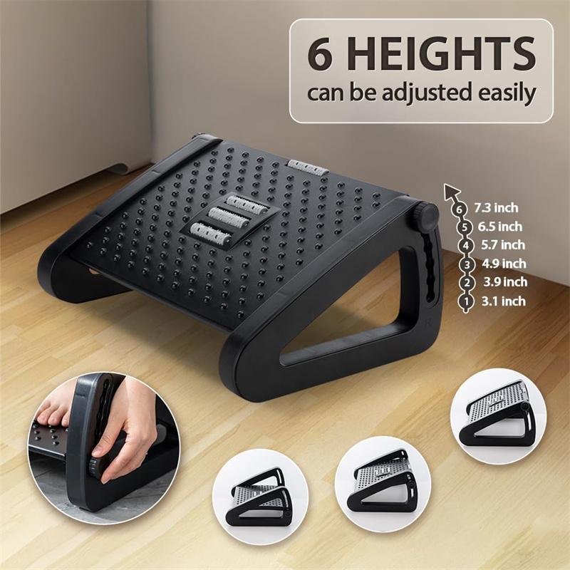 Six Heights Adjustable Foot Rest For Under Desk, Under Desk Footrest With Foot Massage Roller, Chair Footrest For Leg Rests