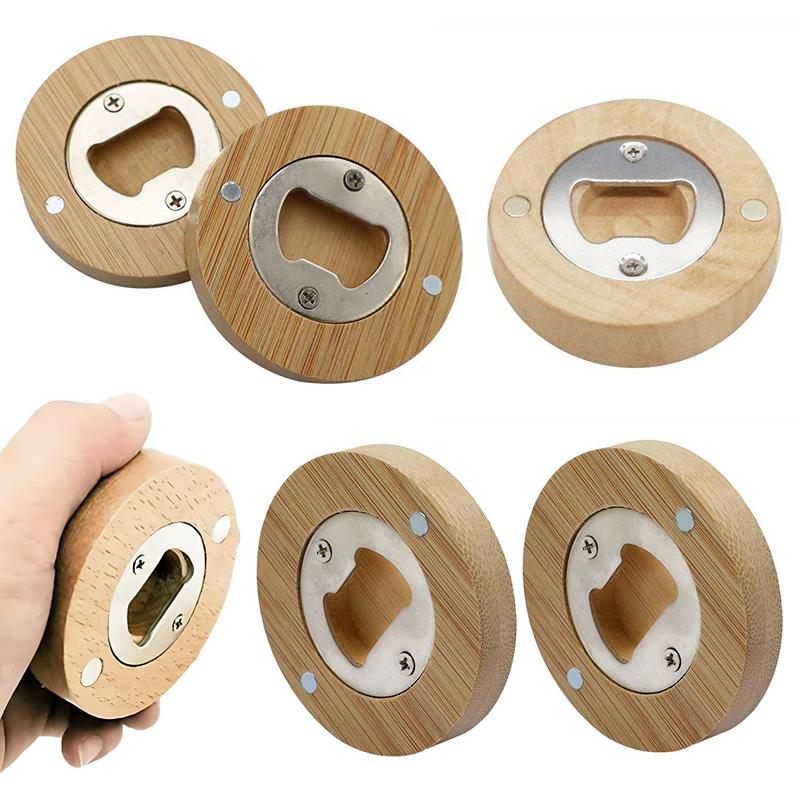 1/2PCS Magnetic Beer Bottle Opener Portable Round Shape Wooden Beverages Open Tool Suitable for Bar Party Fridge Decorations ZYF