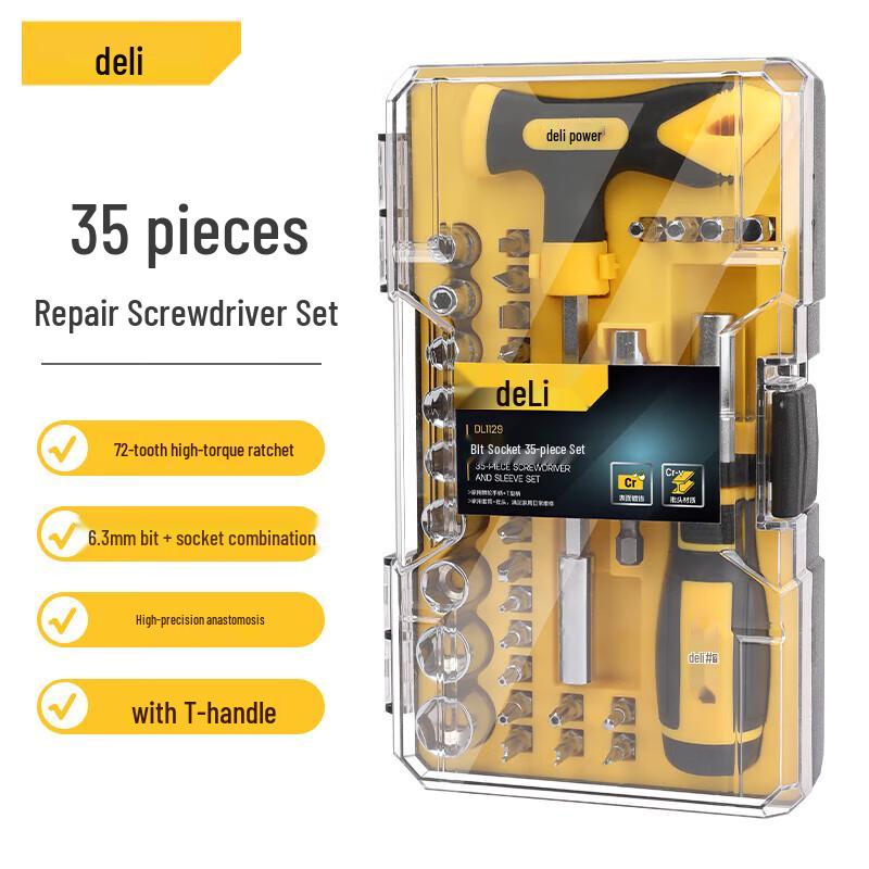 Deli 35-Piece Ratchet Screwdriver and Tool Set