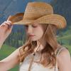 Summer Western Cowboy Hat Wide Brim Cowgirl Visor Cap Vintage Grass Hat  Bucket Hat