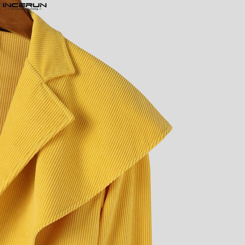 INCERUN Oversized Men Long Sleeve Layers Corduroy Casual Cropped Short Blazer Coats Partywear