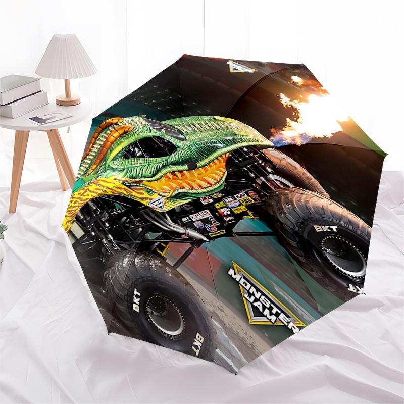 Monster Truck Themed Travel Umbrella 8 Ribs Automatic Opening and Closing,Portable Folding Design,Compact and Stylish Umbrella Suitable fo