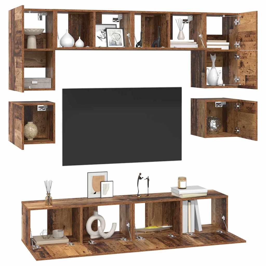Wall Mounted TV Cabinet Set 8 pcs Reclaimed Wood Effect Particleboard