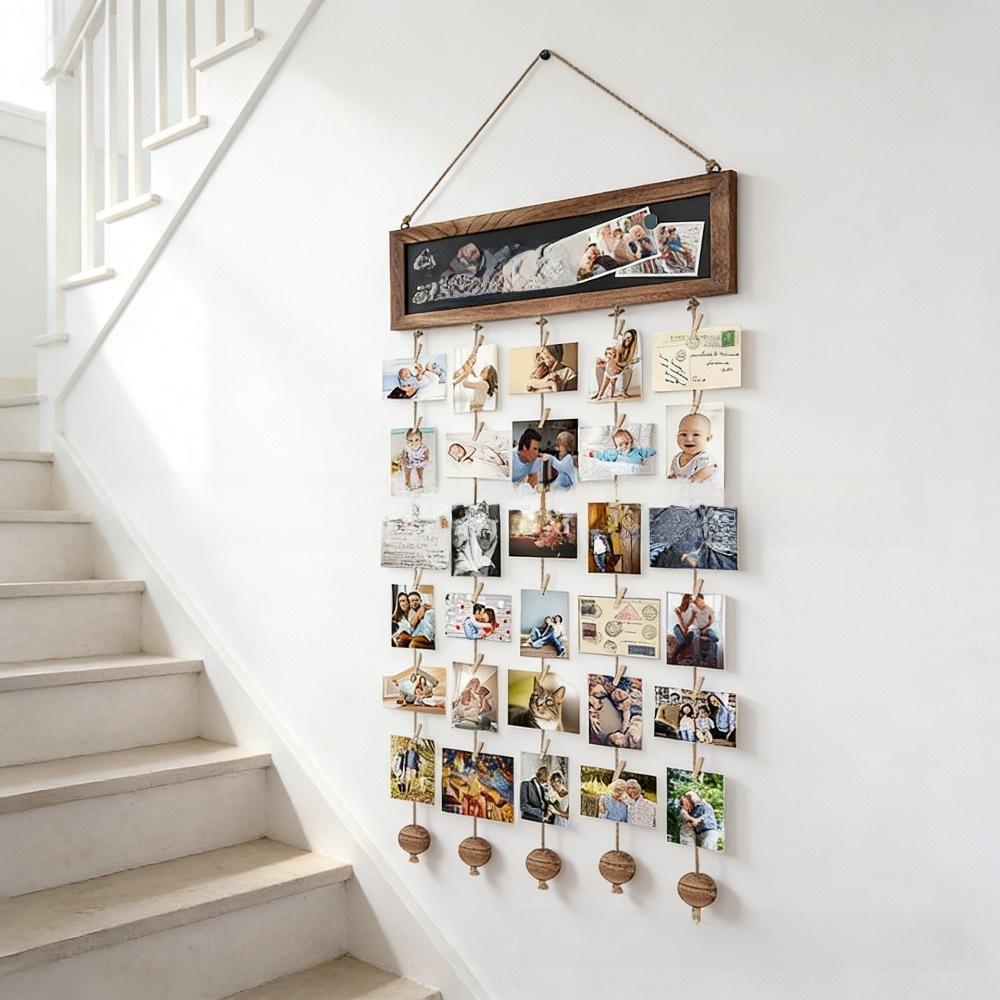 Decorative Wall Photo Holders Wooden Multi Photo Cards Organizer Wall Decoration