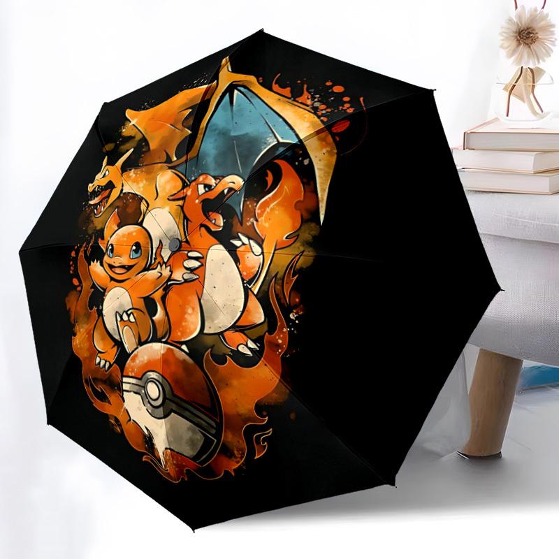 1pc Flame Pokémon Automatic Open/Close Folding Umbrella, Windproof 8 Rib Construction, Lightweight Travel Umbrella for Women/Men,a0902098