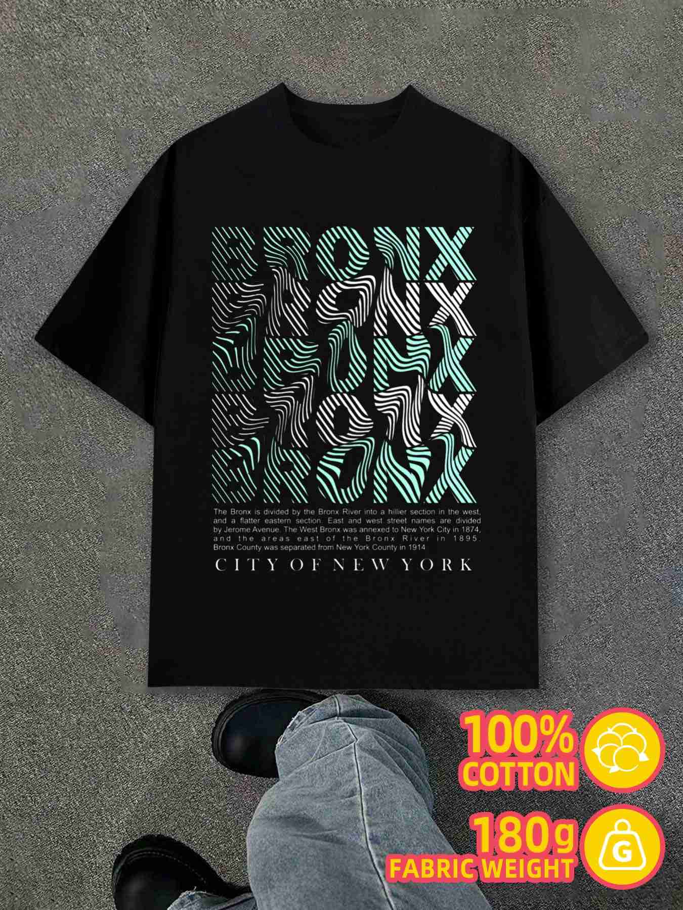 T-Shirt Y2K Bronx City Shirts T-Shirts Black Regular Fit 2XL