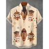 Nuova Camicia da Uomo a Maniche Corte Stile Etnico Vintage Stampa Artistica di Pavone Geometrica 3D Camicia Casual in Lino