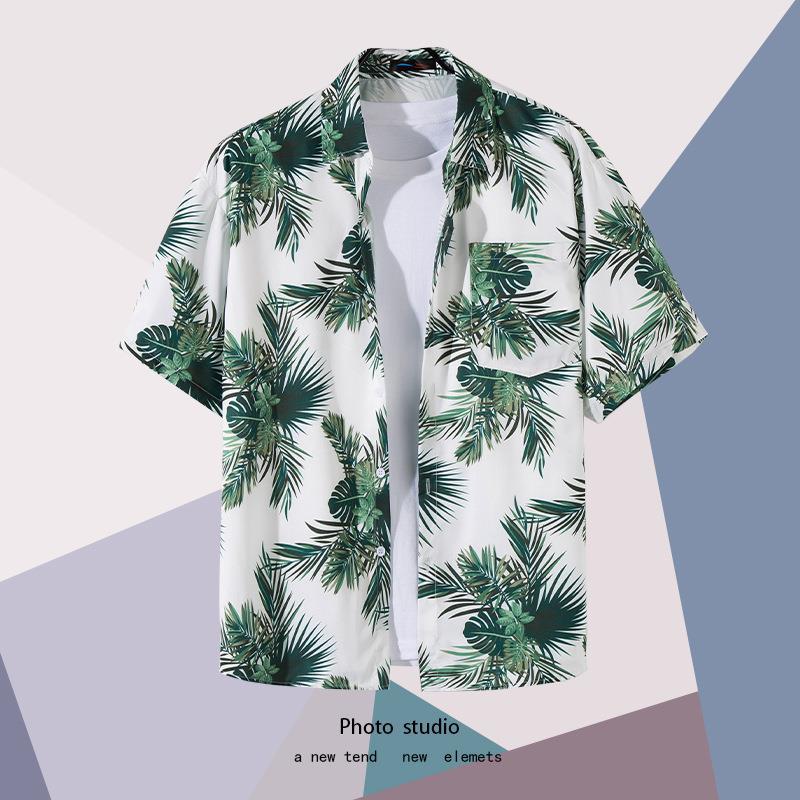Summer Beach Floral Men'S And Women'S Thin Shirts Trendy Hawaiian Port Style Loose Tie-Dye Short-Sleeved Couple Shirts