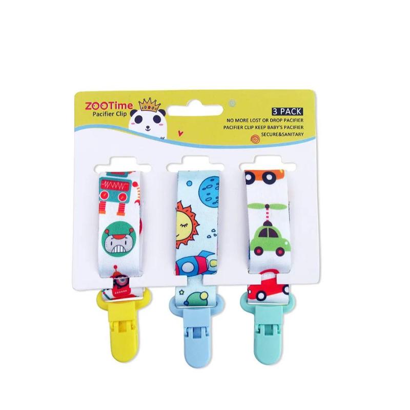 Pacifier Holder Clip Baby 3 Pack Cartoon Print Safe Secure Strap for Crawling Playtime and Walks Outdoor