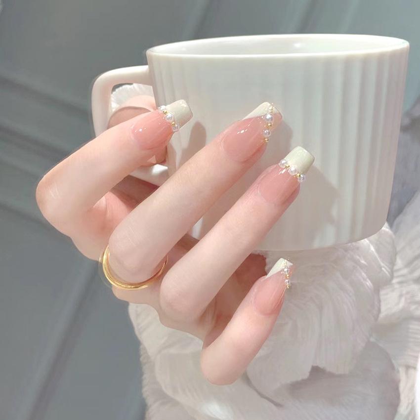 New Small Fresh Sweet French Pearl Nail Art Patch Fake Nails Small Fresh Handmade Wear Nail A28