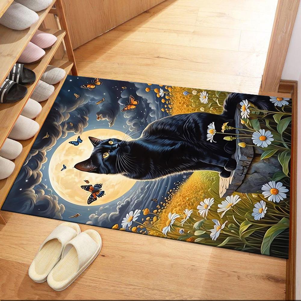 Moonlit Cat Dream Floor Mats for Living Room, Bedroom and Room Decoration Are Suitable for Gifts.