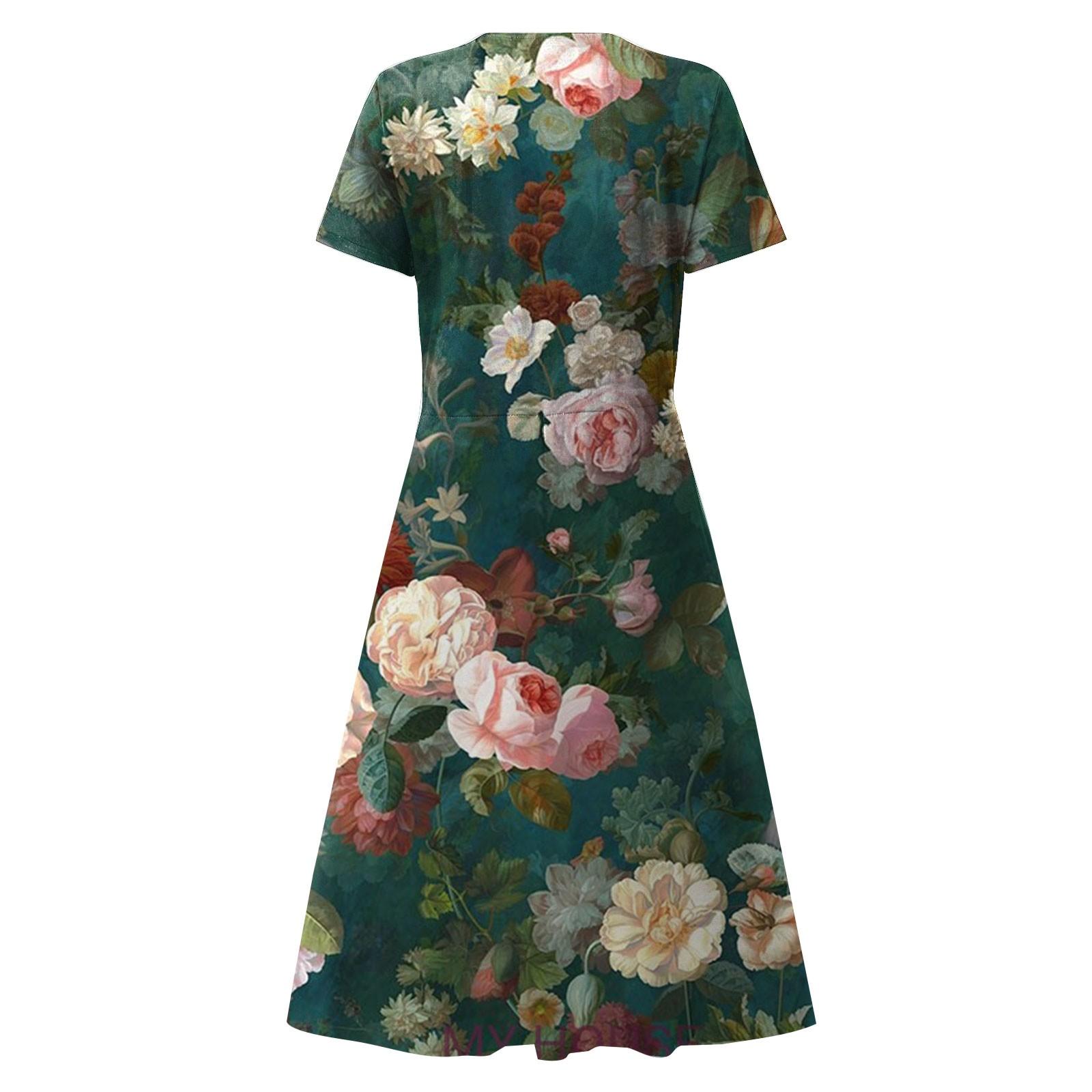 Женское летнее повседневное модное свободное платье с коротким рукавом и v-образным — фото 4