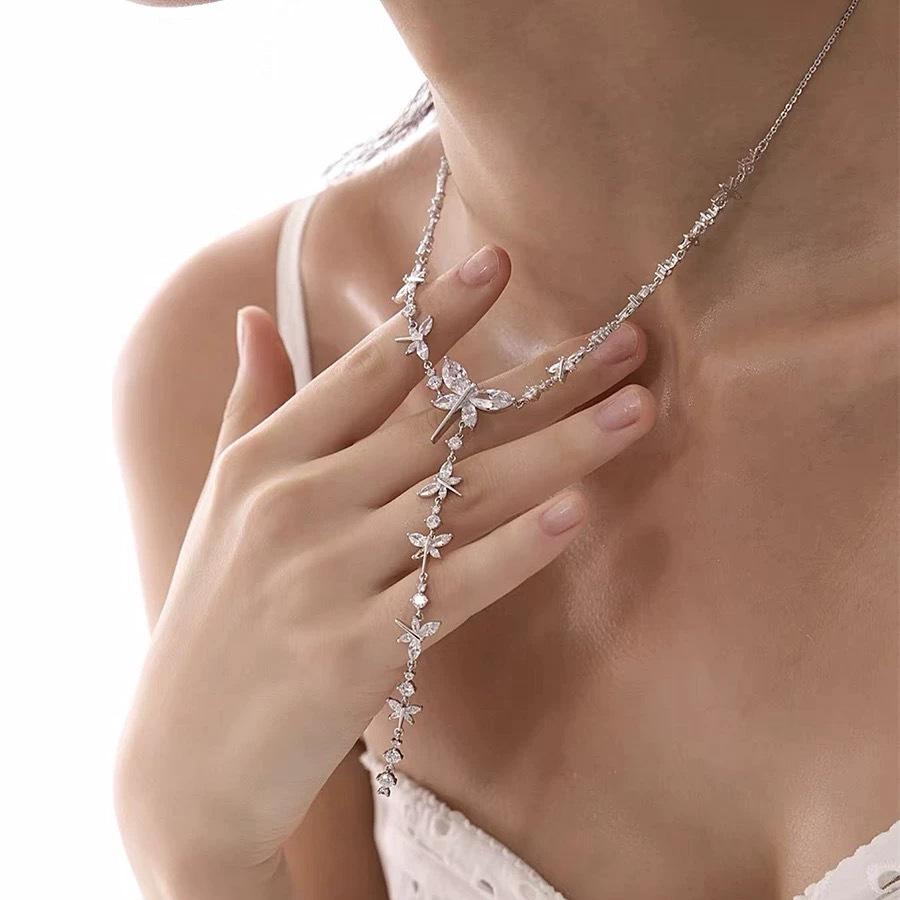Versatile Temperament, Small Dragonfly Necklace, Women s Long Style, Y-shaped Tassel Collarbone Chain Necklace, Luxurious and Shiny 40CM