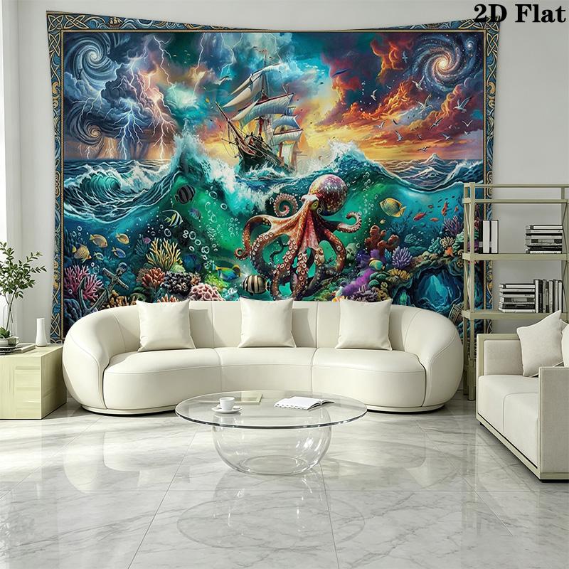 Pirate Ship Art Wall Tapestry Aesthetic Wall Hanging Printed Fabric Blanket Decorative Tapestries for Bedroom Living Room Home Decor