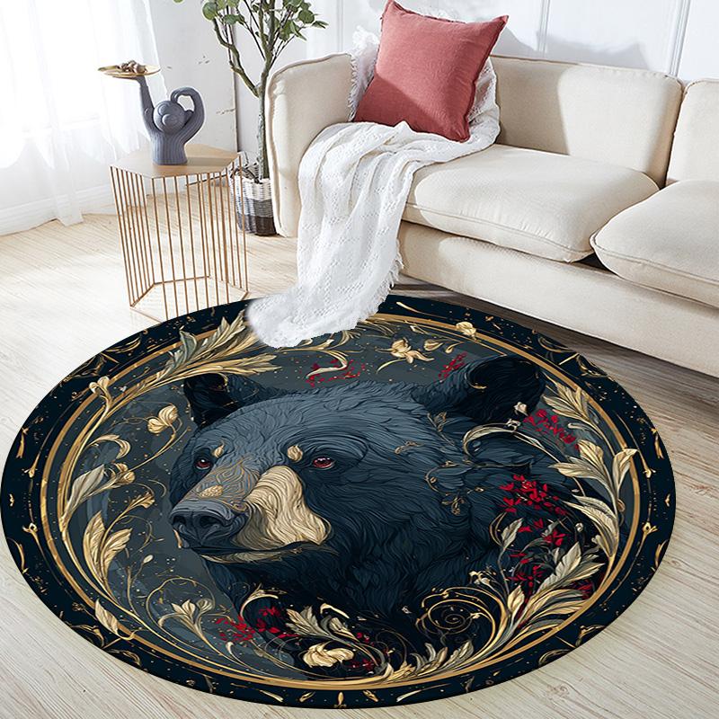 Black Bear Round Area Rug,Carpet Rug for Living Room Bedroom Sofa Playroom Decor,Non-slip Floor Mat