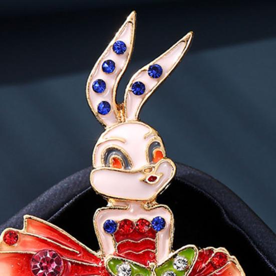 Emaille-Brosche Funkelnde Strasssteine Eingelegt Tanzender Hase Design-Pin Märchen-inspirierter Schmuck Anzüge Pullover Mäntel Accessoires